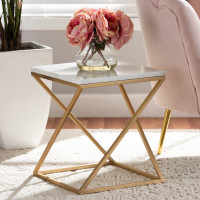 Baxton Studio H01-94137-Metal/Marble Side Table Hadley Modern and Contemporary Gold Finished Metal End Table with Marble Tabletop>